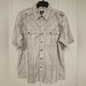 PJ Mark Men's Gray White Plaid Striped Short Sleeve Shirt Size 2XL Embellished